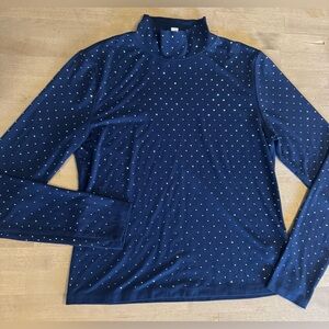 Evereve women’s navy studded rhinestone sparkle mock neck rayon shirt